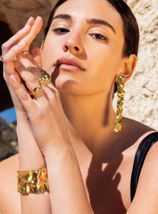 Embossed metal Crumpled Foil Wrist Cuff Bracelet