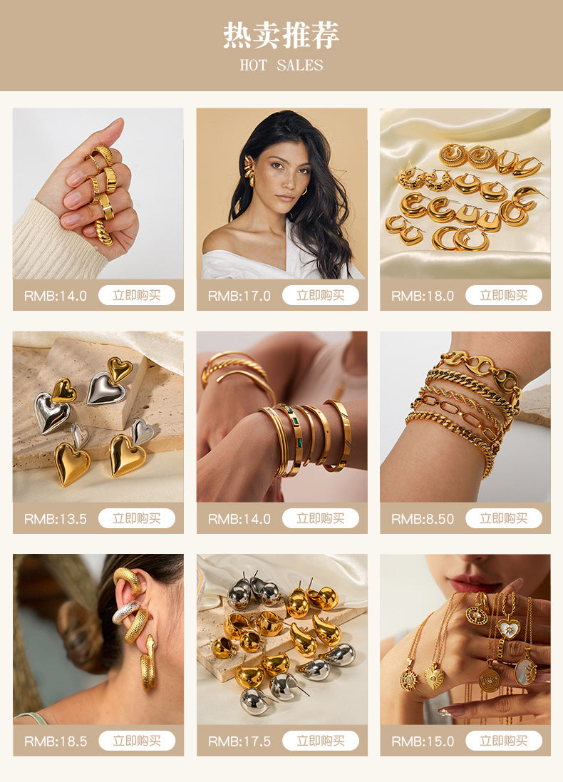 Brushed Titanium Heart Stud Earrings