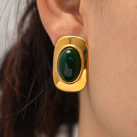 Square Earrings in Jade and Metal