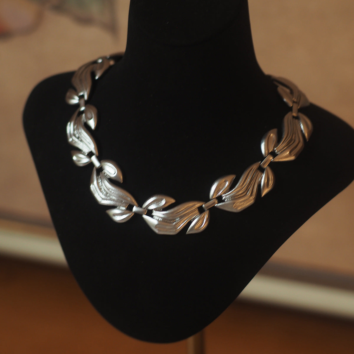 Silver Leaf Monet Vintage Necklace