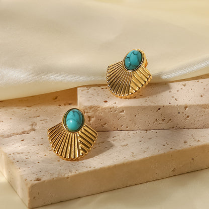 18K Gold Plating Vintage Earrings with Turquoise Inlaid Design
