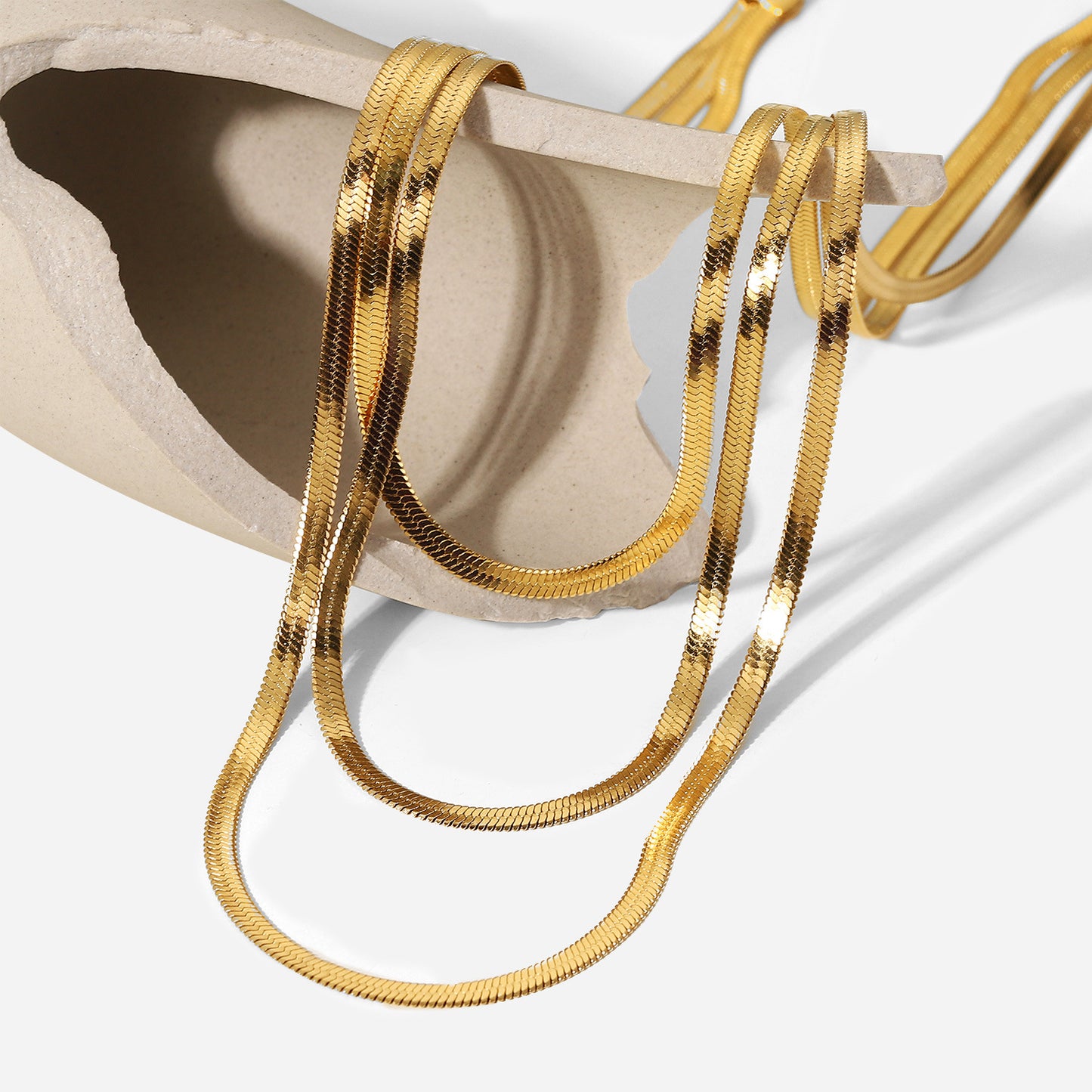 18K Gold Plated 3mm Snake Chain Layer Geometric Necklace