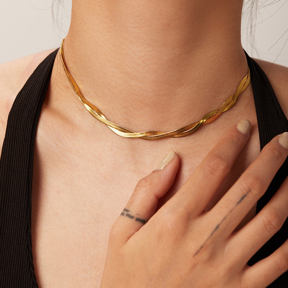 18k Gold PVD Herringbone Chain Necklace