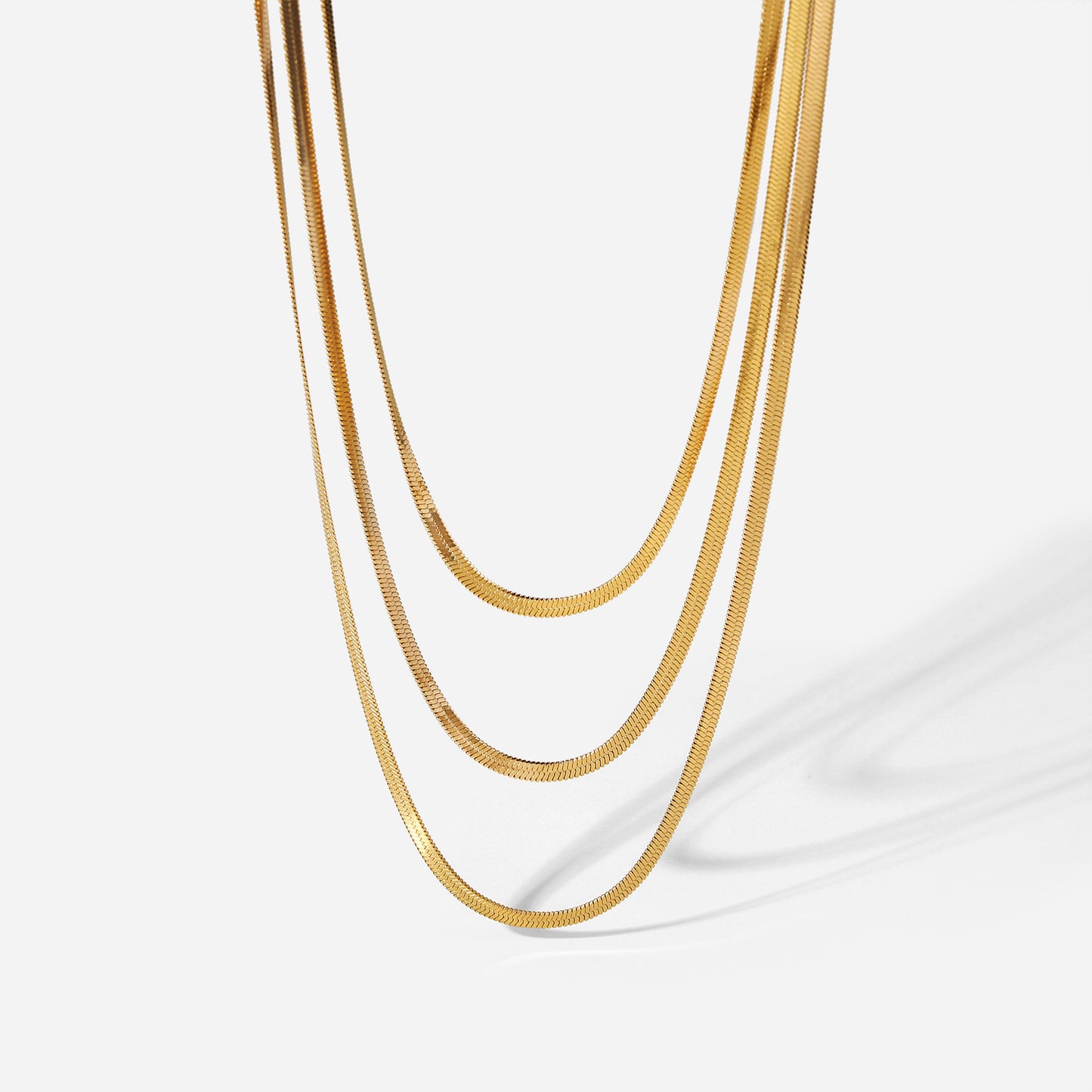 18K Gold Plated 3mm Snake Chain Layer Geometric Necklace