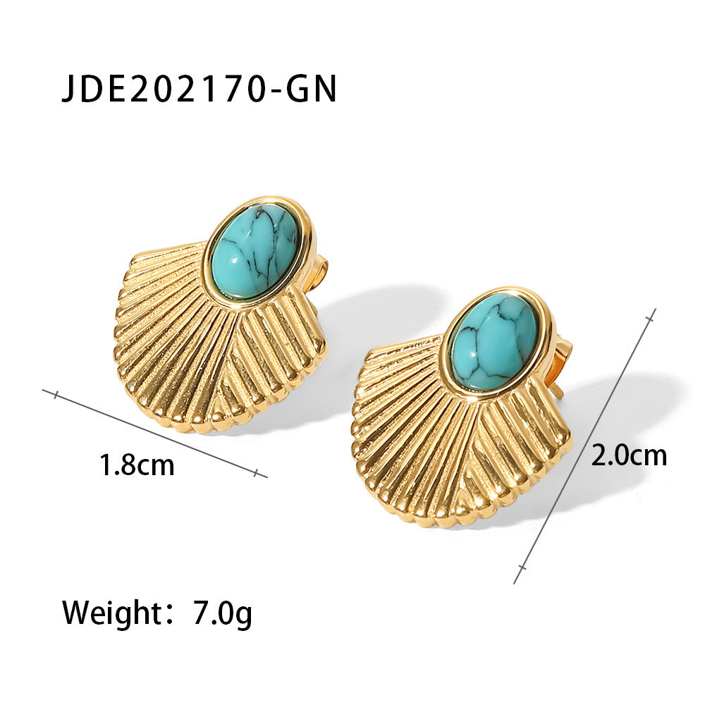18K Gold Plating Vintage Earrings with Turquoise Inlaid Design