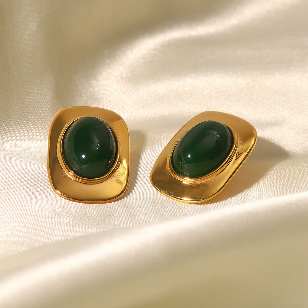 Square Earrings in Jade and Metal