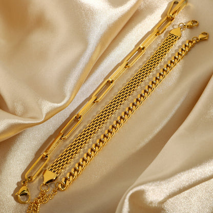 18K Gold Plated Luxury Simple Vintage Wide Mesh Cuban Link Chain Bracelets