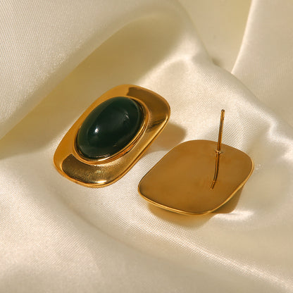 Square Earrings in Jade and Metal
